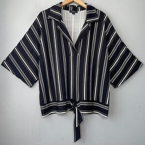 Alfani Top Size XL Black Striped Dark Corpcore Career Office Siren Old Money